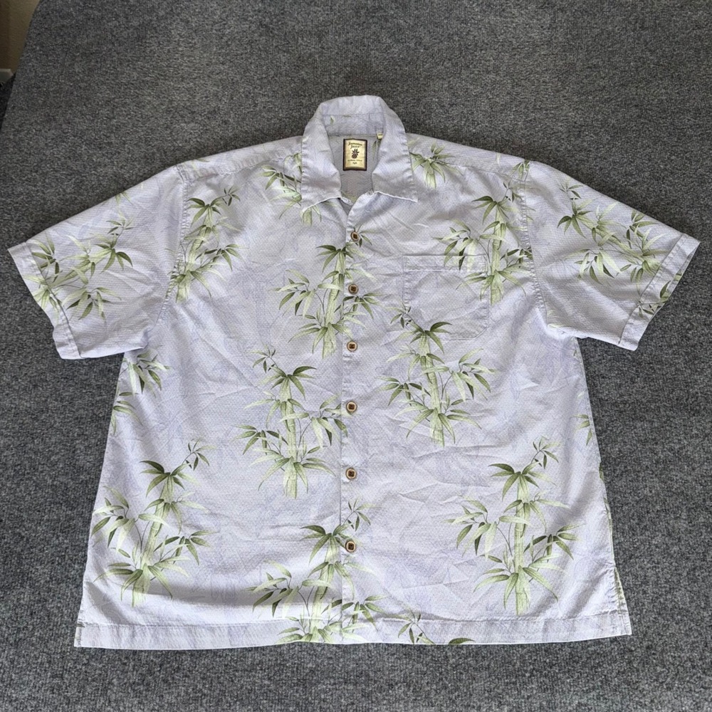Jamaica Jaxx Hawaiian Shirt Mens 2XL Silk Blue Bamboo‎ Print Island Style Aloha